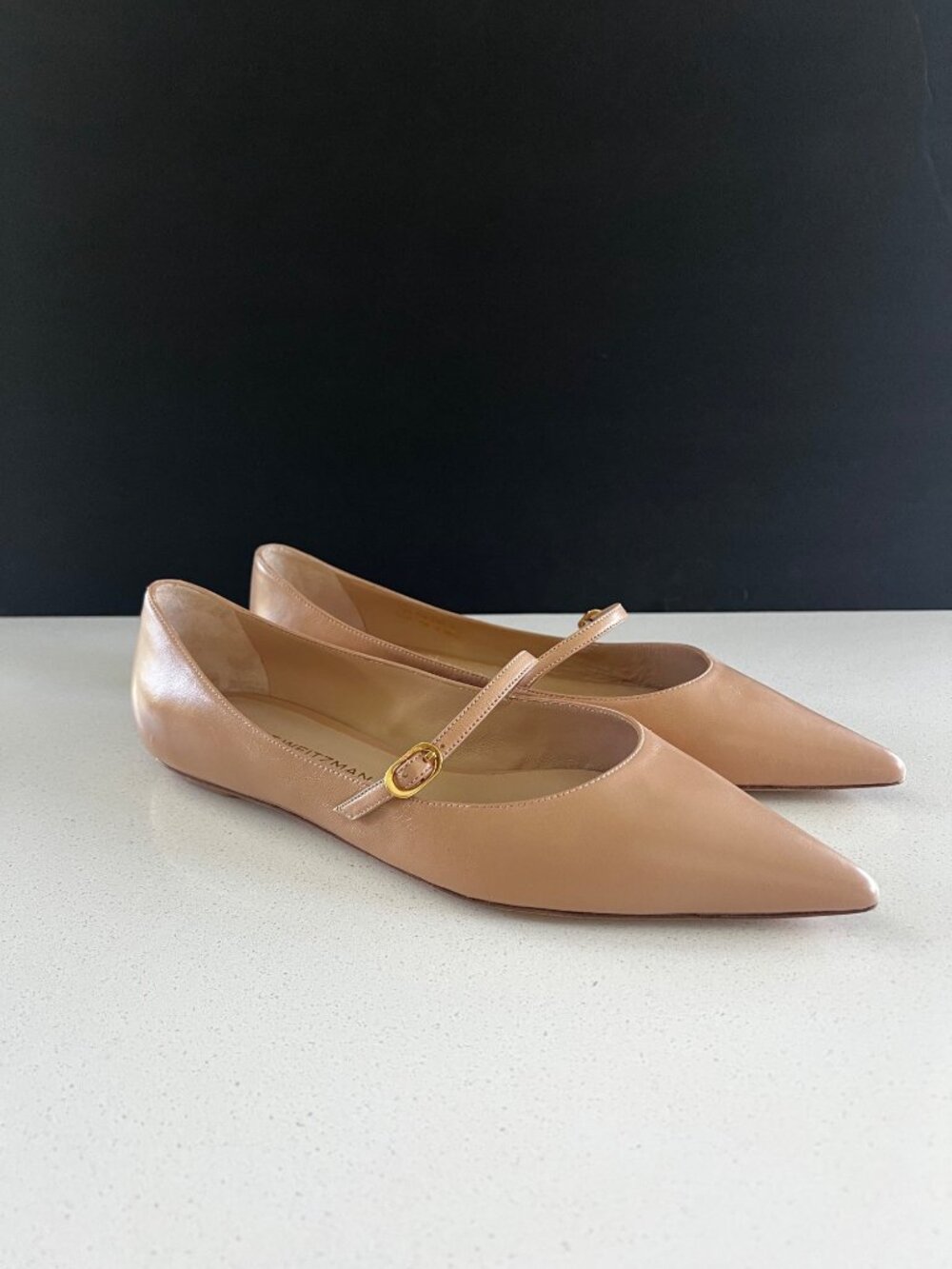 STUART WEITZMAN Emilia beige Leather Mary Jane Ballet Flats SIZE 9.5 - Picture 2 of 7
